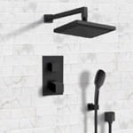 Remer SFH54 Matte Black Thermostatic Shower System with 8 Inch Rain Shower Head and Hand Shower